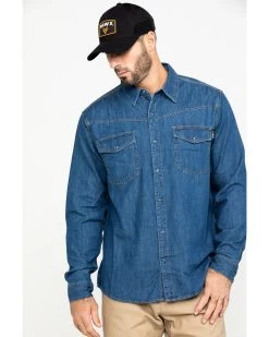 Hawx Men's Stonewashed Denim Snap Long Sleeve Work ShirtÂ