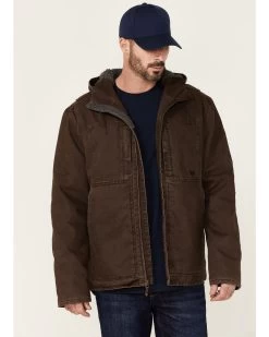 Hawx Men's Brown Castile Weathered Duck Hooded Zip-Front Insulated Work Jacket 