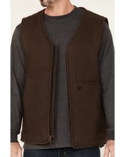 Hawx Men's Brown Weathered Canvas Zip-Front Sherpa Lined Work Vest